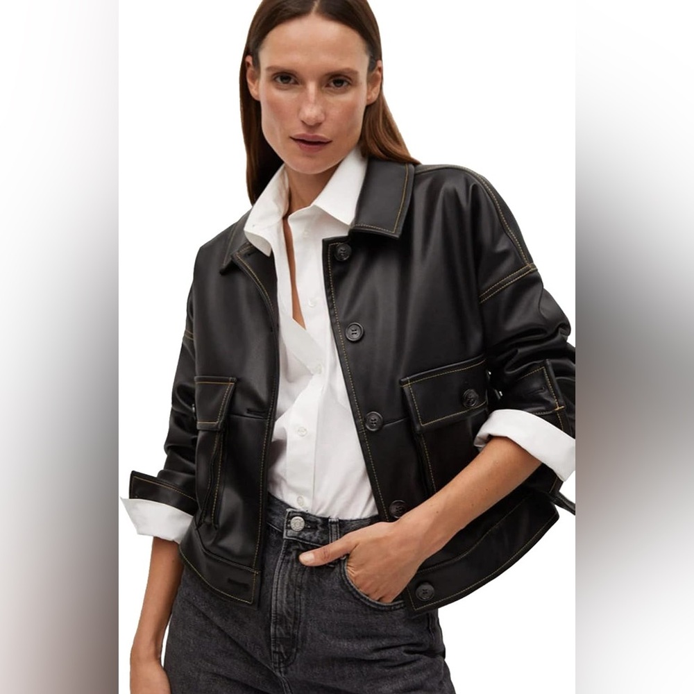Truth Cropped Faux Leather Jacket in Black / Size S